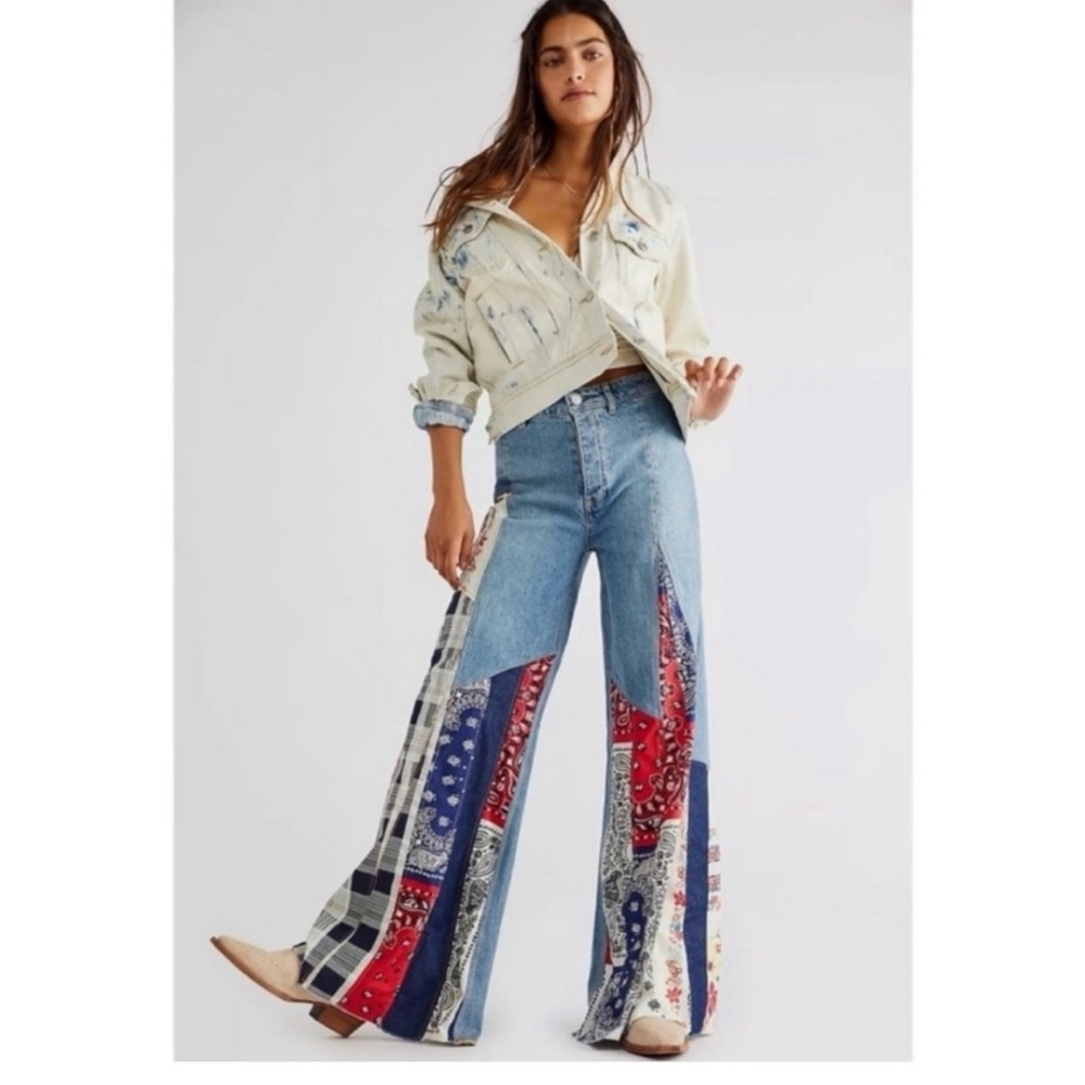Free People Cortez pieced patchwork jeans. Size 28